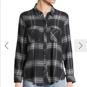 NWT Rails Leo Plaid Raw-Edge Button-Down Top - L